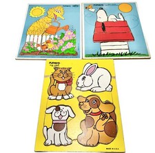 Vintage Kids Wood Puzzle Lot Sesame Street Big Bird Snoopy Woodstock Playskool