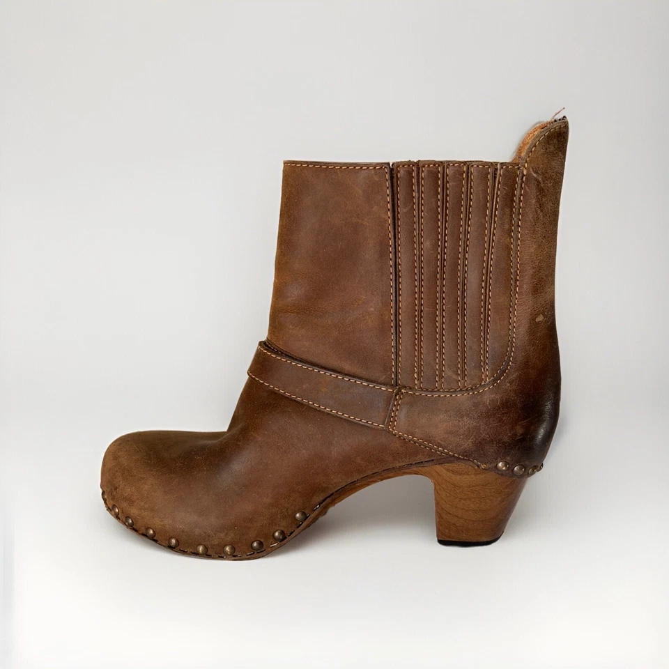 Dansko ботинки 38 коричневый кожаный лодыжки деревянный каблук с заклепками пряжка деталь тянуть на - Изображение 2 из 4