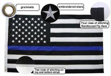 Thin Blue Line American Flag Police With Embroidered Stars and Sewn Stripes 3x5