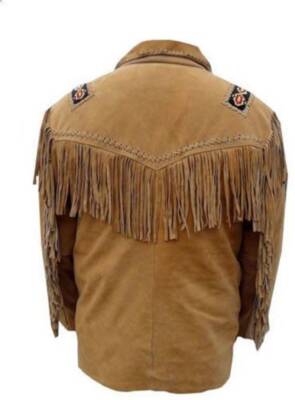 Mens Buckskin Leather Suede Jacket Fringes Deerskin Mountain Man