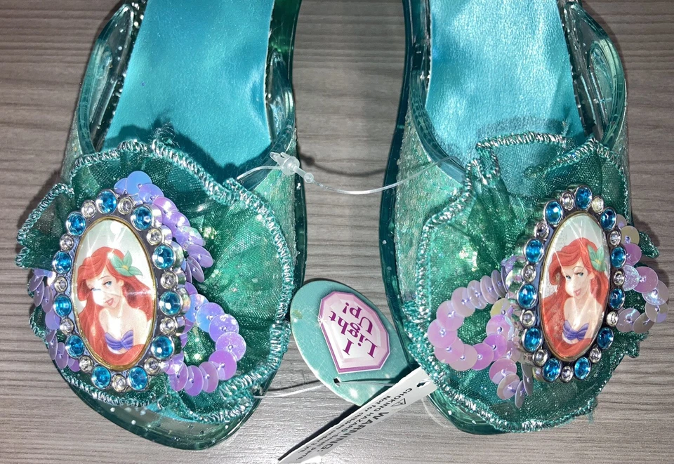 NEW GIRLS THE LITTLE MERMAID ARIEL COSTUME DRESS UP PLAY LOW HEEL SLIPPER SHOES - Image 2 of 4