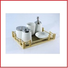 LIVING ACCESSORI BAGNO SET 5 PEZZI CON STAND LEGNO NEW TOPSHOPITALIA