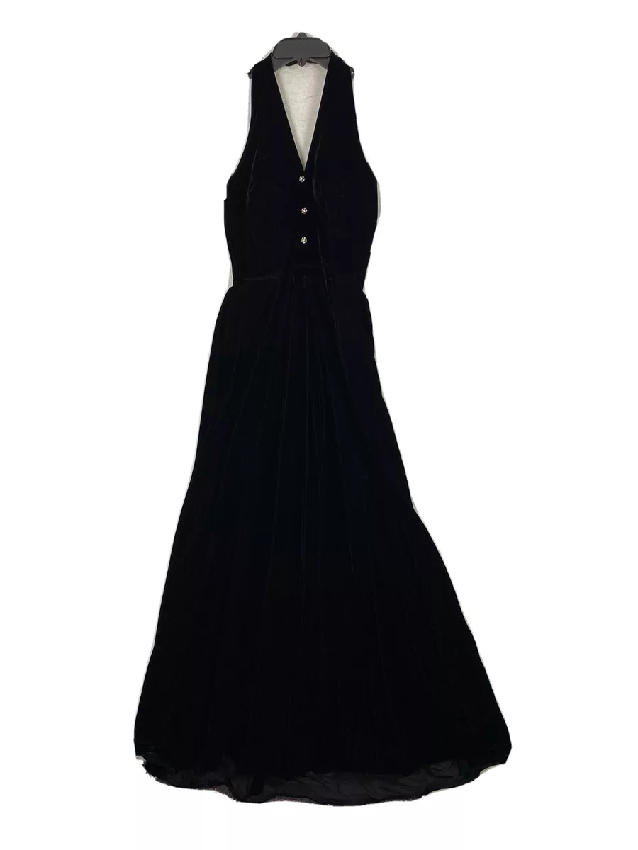 VTG 70s Sears Maxi Velvet Halter Gown Dress Size XS XXS Tall Cone