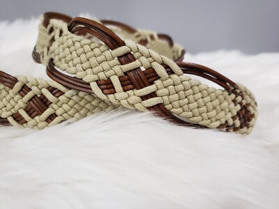Leather Belt Braided Brass Buckle Boho Brown beach y2k  display picture 1