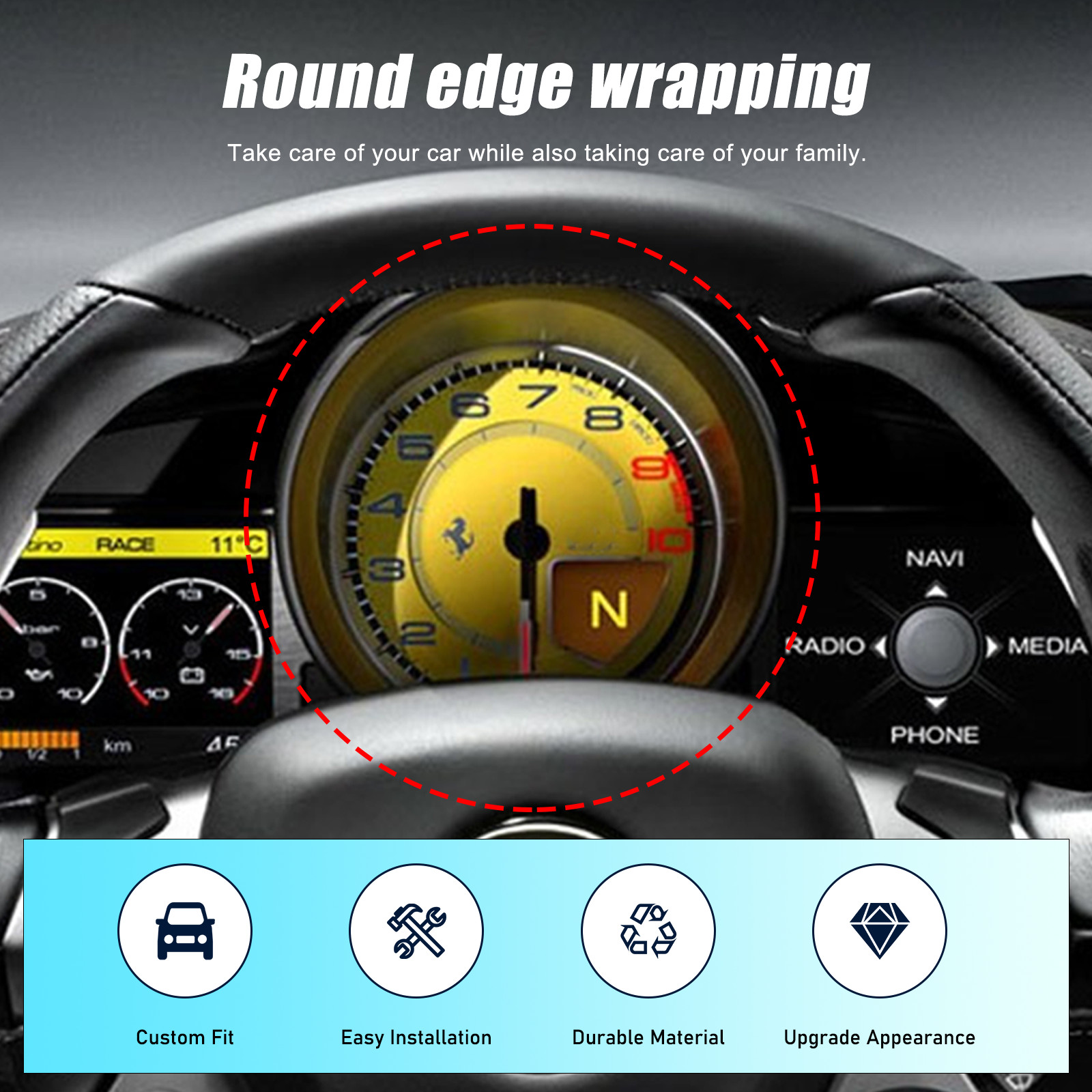 Real Carbon Fiber Instrument Speed ​​Dial Cover For Ferrari 458 488 2011-2016 US
