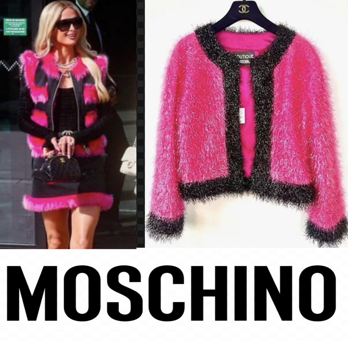 New Moschino 2015 2016 Pink Faux Fur Glitter Jacket 38 40 42