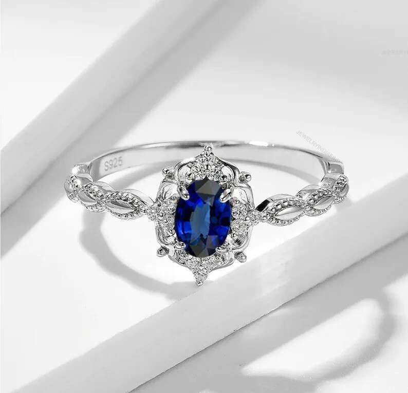 Tanzanite Engagement Ring Sterling Silver Handmade Wedding Band-image