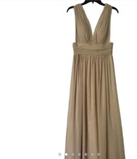 Women’s Tan Maxi Dress Sleeveless Deep V Neck Empire Waist Formal Gown M/L