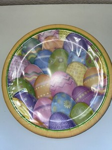 Unique Brand 9” Round Paper Plates With Easter Egg Pattern ~ 8 Count
