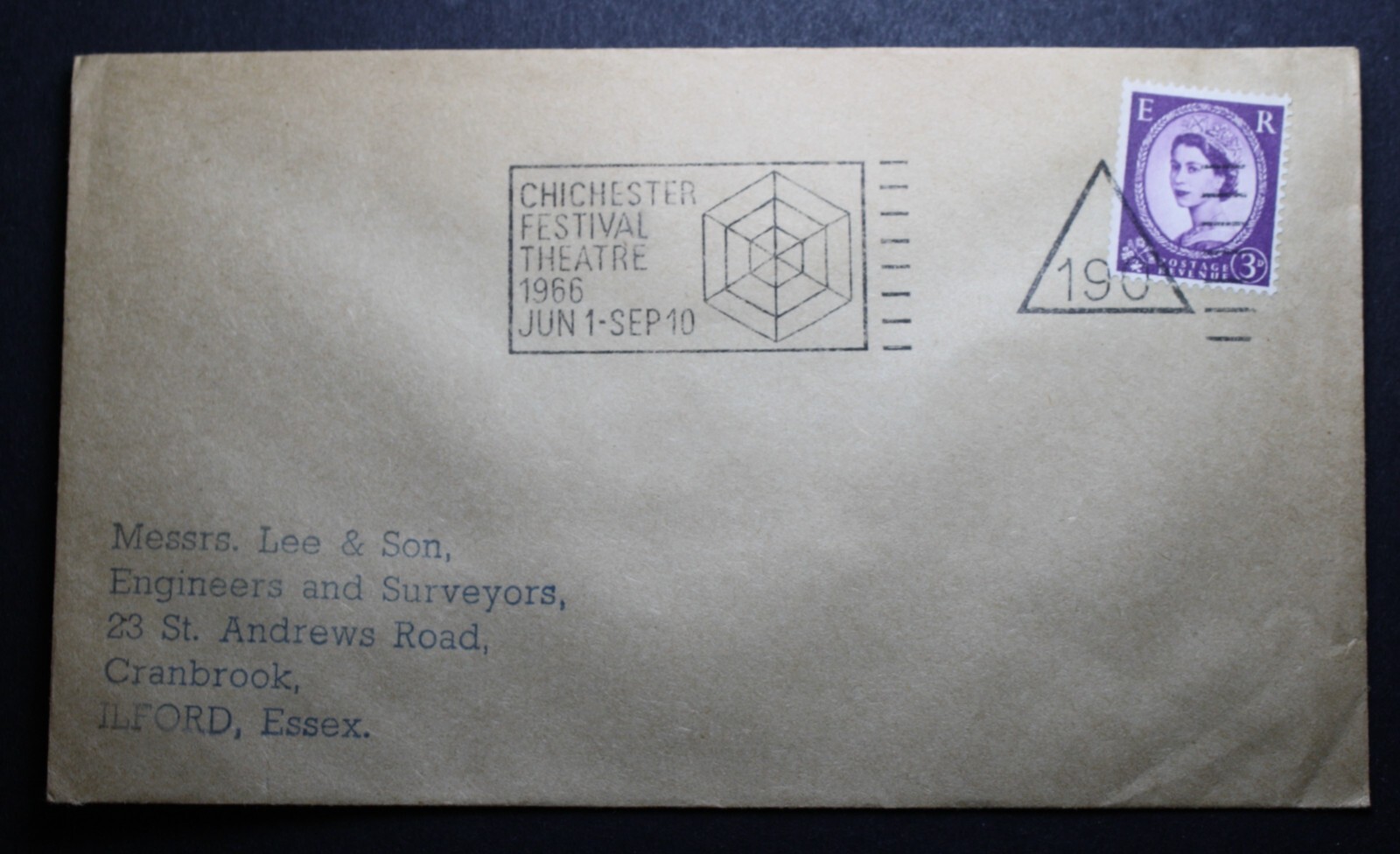 Triangle Postmarks 'Chichester Festival Theatre 1966' Sussex 190 Triangle Slogan postmark ...