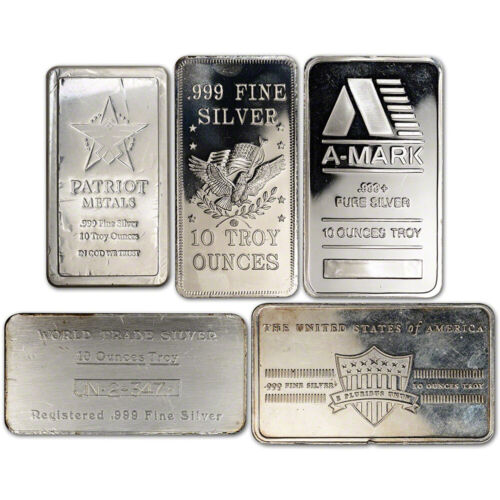 10 oz. Silver Bar - Random Brand - Secondary Market - .999 Fine - Picture 1 of 2