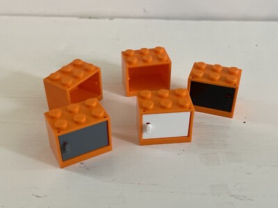 Lego lot of 5 Container, Cupboard 2 x 3 x 2 Orange Some Doors on