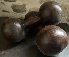 Paire d Altère en Bois Ancien Curiosité Art Populaire Sport Vintage XIXeme