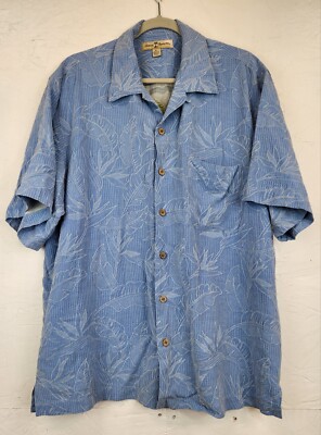 Tommy Bahama Mens Shirt XL Silk Weekends Weekdays Whatever Embroidered Blue