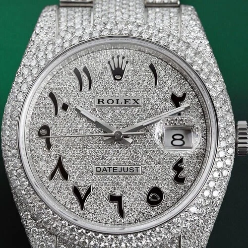 Rolex Datejust II 41 mm Arabic Script Pave Diamond Dial Iced Out Steel Watch |