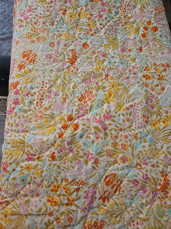 Springmaid Floral Twin Quilted Bed Comforter Blanket Retro Vintage Yellow - Image 2 of 4