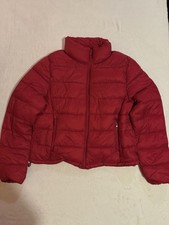 Unisex Kids Red Puffer Jacket, Full Zip, Size L, Polyester, Fall/Winter