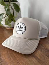 Adidas Trucker Hat Beige, White, Black Lettering Adjustable Strap