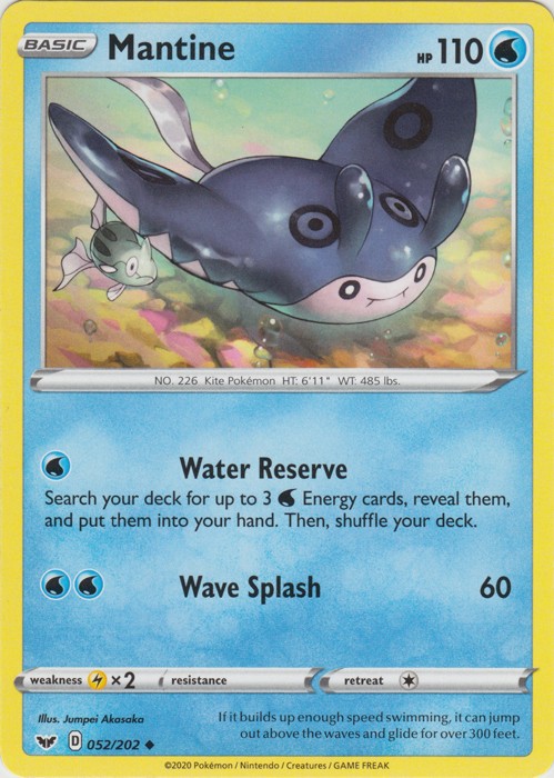 Mantine - 052/202 - Uncommon (Near Mint) Sword & Shield Base Set - Water Pokémon