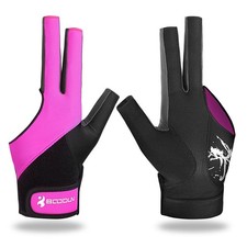 YFY Billiard Pool Gloves for Left Hand 3 Finger, Splicing Large, Hot Pink