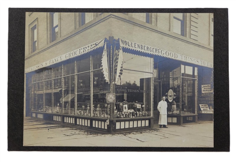 1910s antique PHOTO NOLLENBERGER GROCERY STORE corner market exterior
