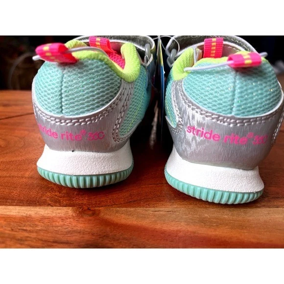 Stride Rite 360 Niñas Pequeñas Rosa Aqua Iluminado Zapatos Talla 6M Ajuste Ancho Nuevos con Etiquetas Foto 4 de 4