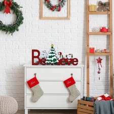 11.81" x 5.31" Merry Christmas Wooden Believe Sign with Santa Claus
