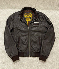 Superdry Mens Genuine 100% Leather Jacket XL Black/Brown Bomber Biker Excellent