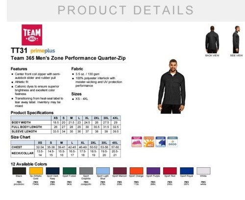 Team 365 Mens Quarter Zip UV Protect Performance Shirt TT31 Light Blue XL NEW - Bild 10 von 10