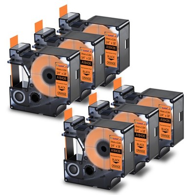 6PK Dymo Rhino 4200 A18436 Black on YOrange Industrial IND Vinyl Label Tape 3/4''