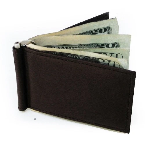 Genuine Leather Men's Spring Money Note Clip Simple Plain Bifold Wallet