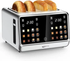 Four-piece digital smart toaster with touchscreen and dual control panel.