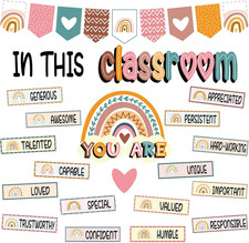 32Pcs Classroom Bulletin Board Decorations Set - Boho Rainbow Motivational Words