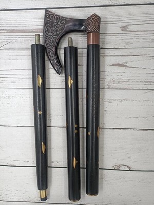 Vintage Axe Head Handle Wooden Walking Stick Designer Cane