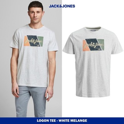 JACK&JONES Logo Freizeit T-Shirt weiche Baumwolle Rundhals Kurzarm, weiß meliert