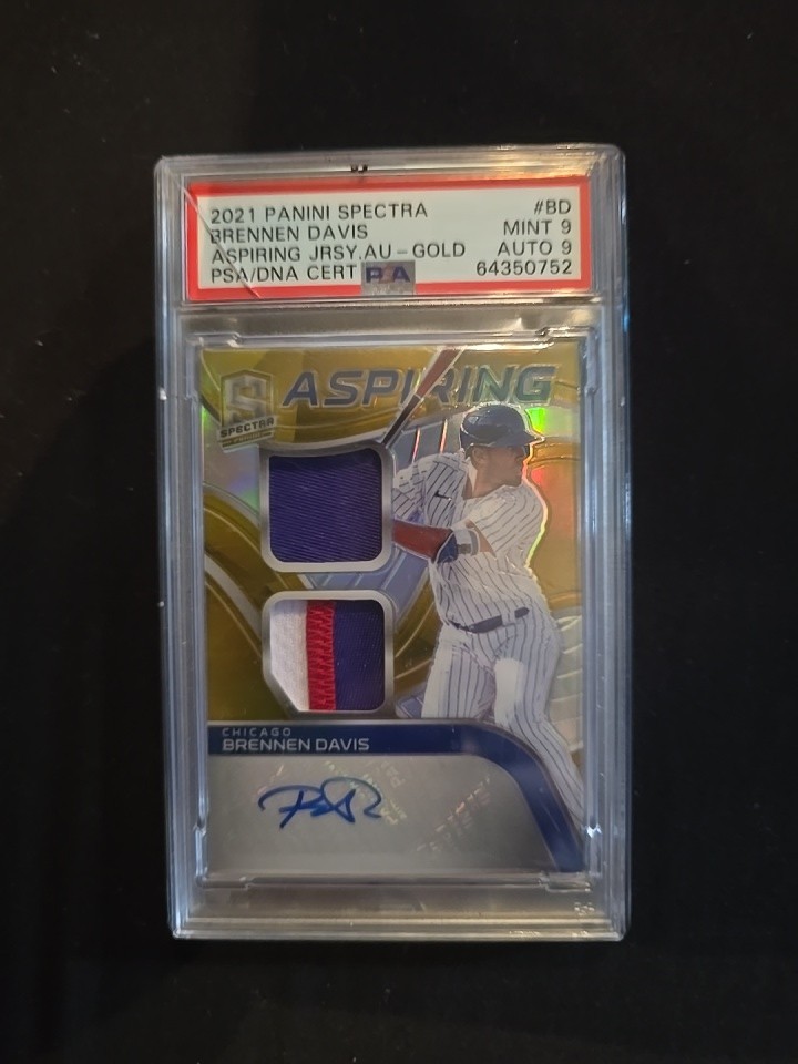 2021 Panini Spectra Brennen Davis Aspiring Jersey Auto GOLD /10 #1/10 PSA 9 AUTO view 2