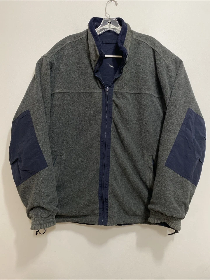 VTG Trader Bay Jacket Mens Sz XLT Navy Reversible Nylon Fleece Full Zip Bomber - Image 3 of 4