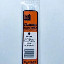 Plastruct 90854 Styrene Round Rod 0.035"x 10" 10 