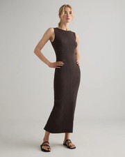 Quince Cotton Cashmere Ribbed Sleeveless Midi Dress Mocha Heather Size L (NWT)