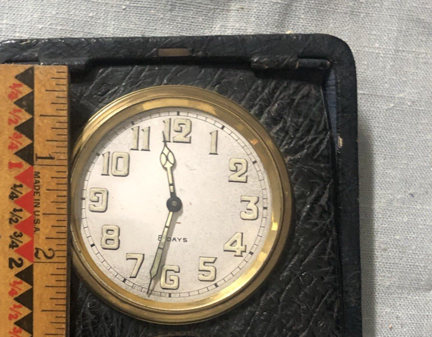VINTAGE TRAVEL CLOCK SWISS 8 DAYS FOLD OUT Working BUREN 6 JEWELS