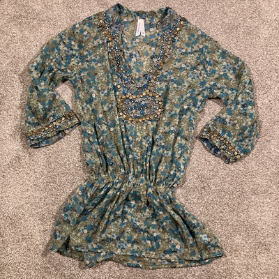 California Breeze Embellished Paisley Tunic Womens Small Bohemian Hippie Beaded