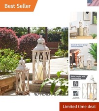 Distressed Wooden Candle Lanterns Set of 2 - Rustic Decor for Every Occasion