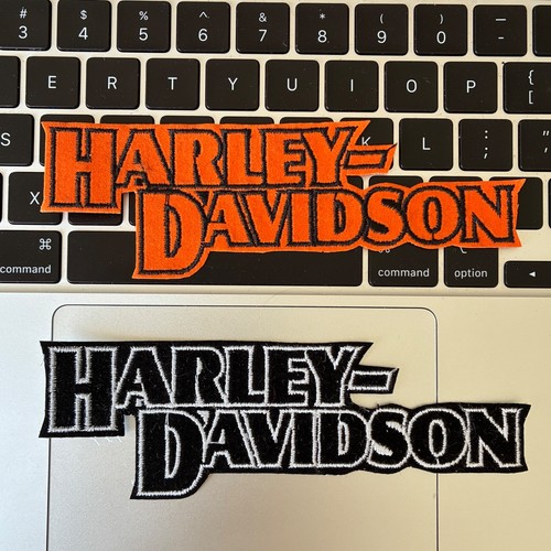 DUO Pack Embroidered Iron-On Long Harley Patches 5.8"W 2"H - Orange & Black
