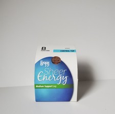 1 Pair L'Eggs Sheer Energy Control Top Size B Suntan Medium Support Leg