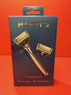 Harry s Men s Razor Chrome Edition - 2x 5-Blade Cartridges 1x Razor Handle - NEW