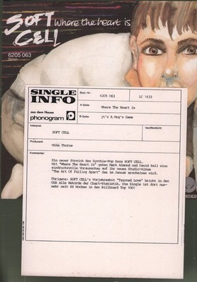 Soft Cell Where the Heart Is 7'' vinyl Germany Vertigo 1982 7'' with promo info