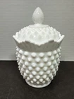 Fenton White Milk Glass Hobnail Sugar Bowl - Jar - Candy Bowl With Lid **Chip