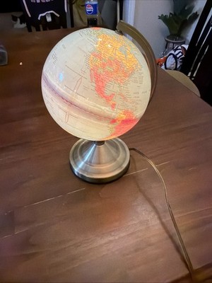 Vintage Light Up World Globe 3 Way Touch Lamp 12'' WORKS