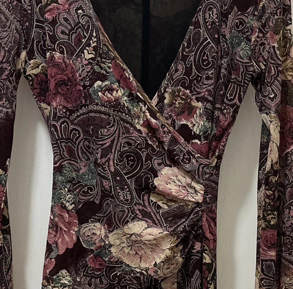 Antigo Vestido de Malha Transparente Anos 90 Y2K Karen Kane Floral Floresta Fada Capricho P - Imagem 4 de 4