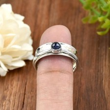 Black Onyx Spinner Ring: Hammered 925 Sterling Silver Boho Ring All Size R357